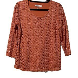 Allison Daley Womens Size S Burnt Orange 3/4 Sleeve Crochet Top With Lining